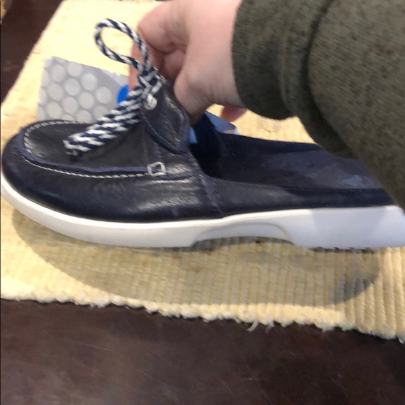 Crocs above deck mule in nautical navy/oyster blue leather used - Picture 6 of 10